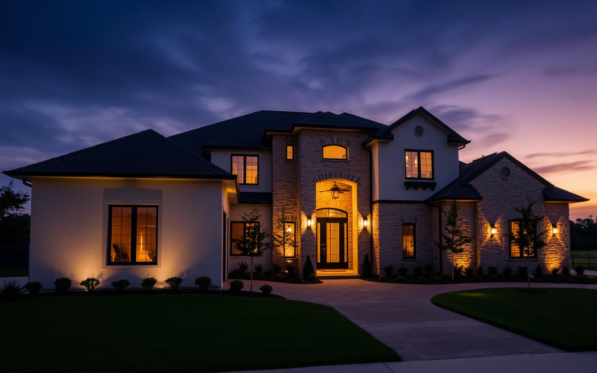 Luxury Texas home at dusk